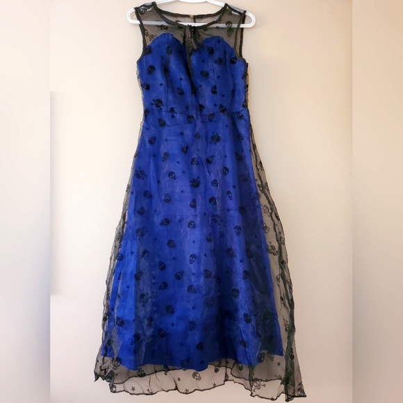 Skull Print 💀 overlay Rockabilly Dress - Size M - Picture 2 of 8